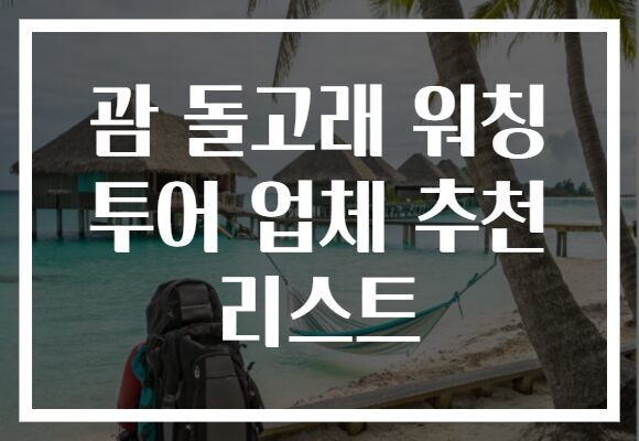 괌 돌고래 워칭 투어 업체 추천 리스트