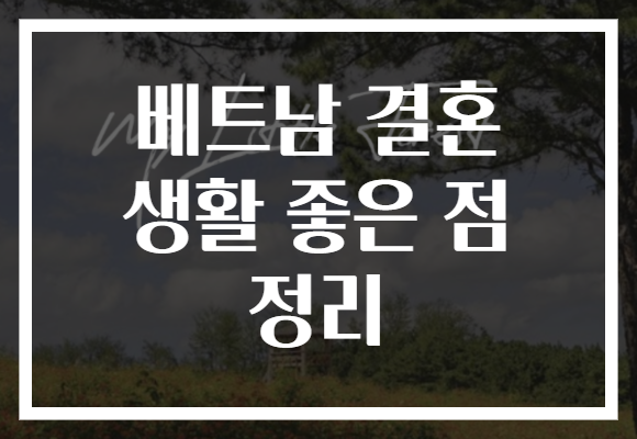 베트남 결혼 생활 좋은 점 정리