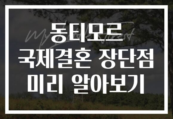 동티모르 국제결혼 장단점 미리 알아보기