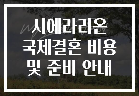시에라리온 국제결혼 비용 및 준비 안내
