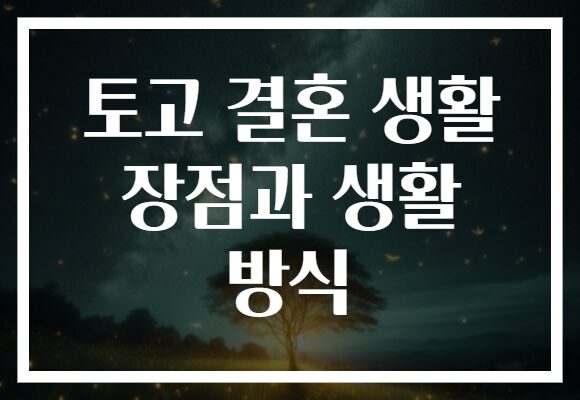 토고 결혼 생활 장점과 생활 방식