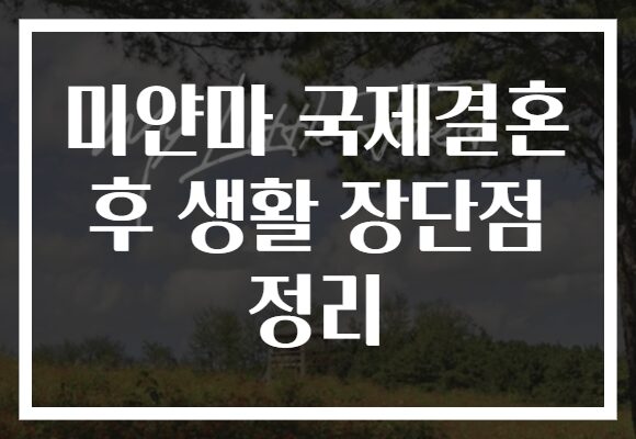 미얀마 국제결혼 후 생활 장단점 정리