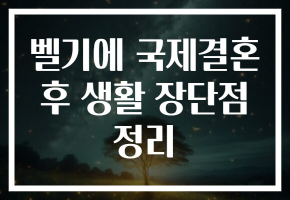 벨기에 국제결혼 후 생활 장단점 정리