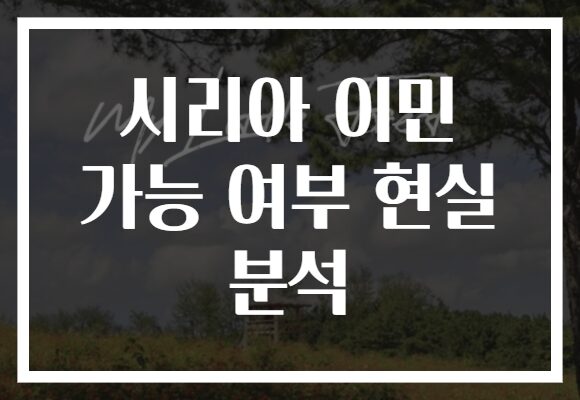 시리아 이민 가능 여부 현실 분석