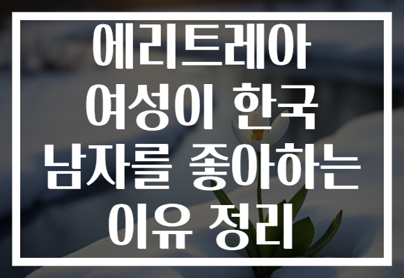 에리트레아 여성이 한국 남자를 좋아하는 이유 정리