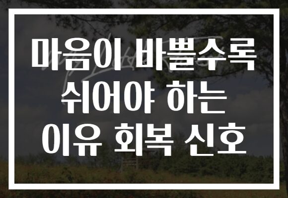 마음이 바쁠수록 쉬어야 하는 이유 회복 신호