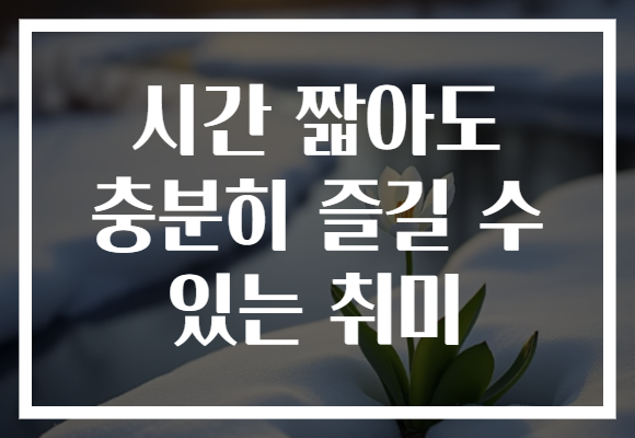시간 짧아도 충분히 즐길 수 있는 취미