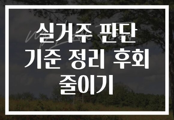 실거주 판단 기준 정리 후회 줄이기