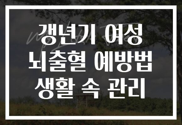 갱년기 여성 뇌출혈 예방법 생활 속 관리