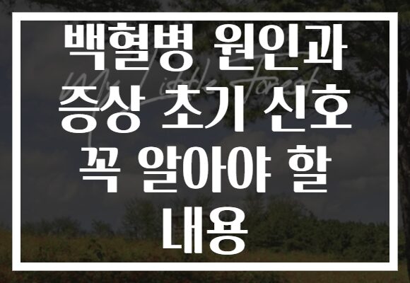 백혈병 원인과 증상 초기 신호 꼭 알아야 할 내용