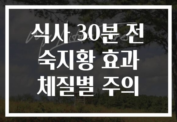 식사 30분 전 숙지황 효과 체질별 주의