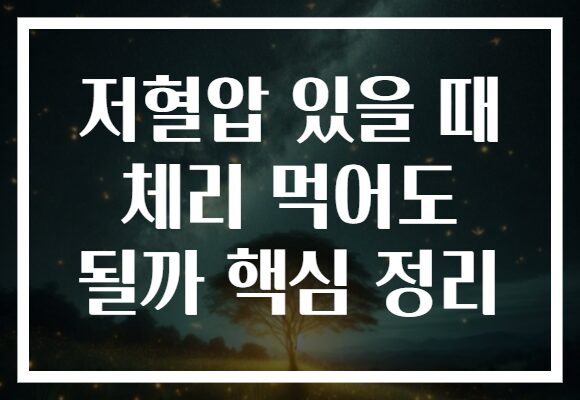저혈압 있을 때 체리 먹어도 될까 핵심 정리