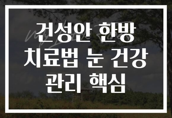 건성안 한방 치료법 눈 건강 관리 핵심
