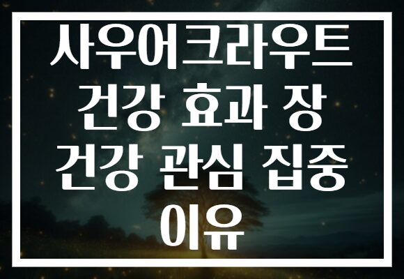 사우어크라우트 건강 효과 장 건강 관심 집중 이유