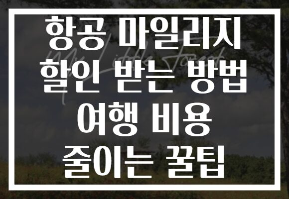 항공 마일리지 할인 받는 방법 여행 비용 줄이는 꿀팁