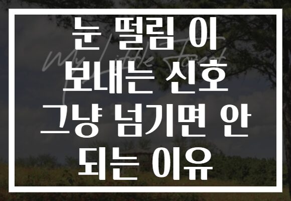 눈 떨림 이 보내는 신호 그냥 넘기면 안 되는 이유