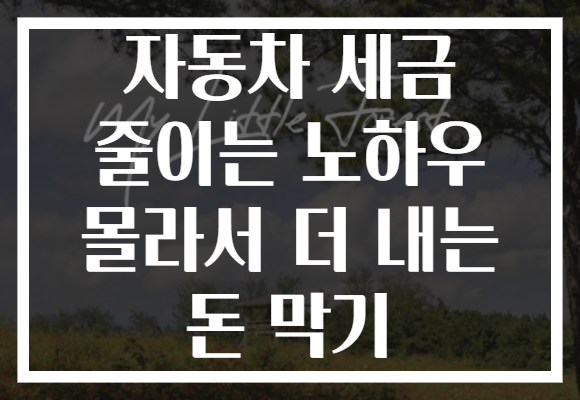 자동차 세금 줄이는 노하우 몰라서 더 내는 돈 막기