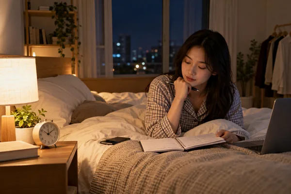 기상 시간을 정할 때는 잠드는 시간보다 생활 리듬을 함께 보세요 관련 AI 생성 예시 이미지