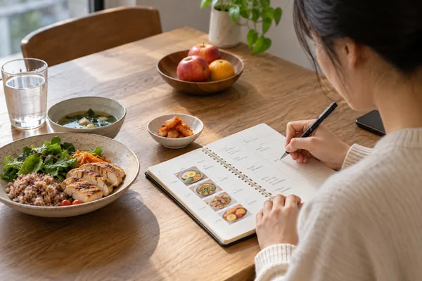 식사 일지 기록 항목 핵심 정리: 기본적으로 무엇을 적어야 할까 관련 AI 생성 예시 이미지
