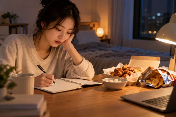 야식 습관 기록 항목 실용 가이드란 무엇인가요 관련 AI 생성 예시 이미지