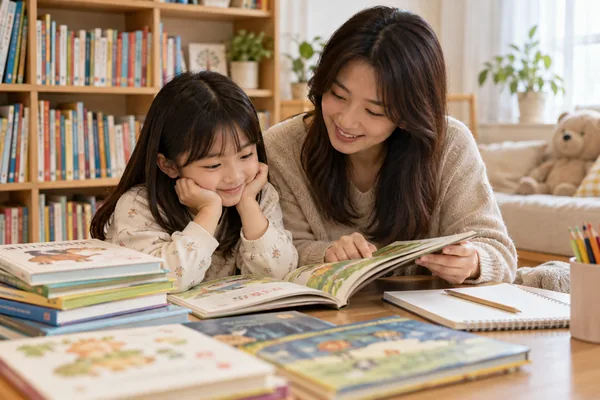 아이에게 맞는 책과 읽기 방식을 고르는 방법 관련 AI 생성 예시 이미지