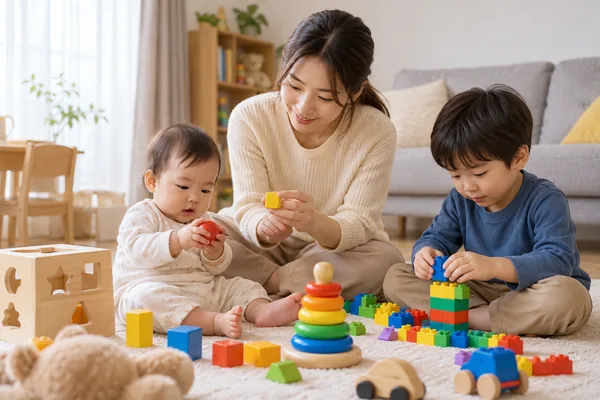 장난감 연령별 고려사항 알아둘 점은 무엇인가요? 관련 AI 생성 예시 이미지