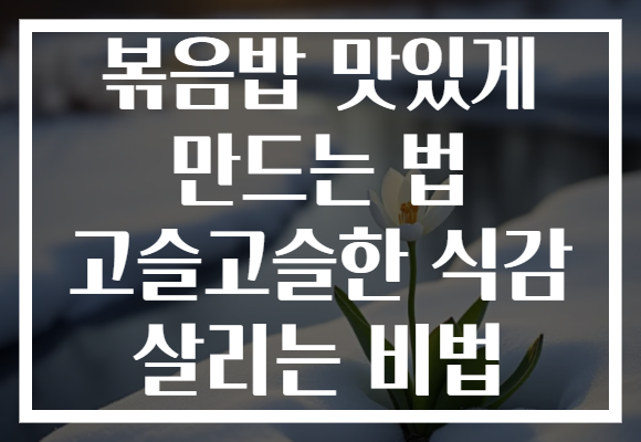 볶음밥 맛있게 만드는 법 고슬고슬한 식감 살리는 비법