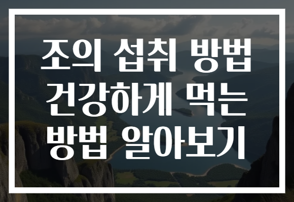 조의 섭취 방법 건강하게 먹는 방법 알아보기